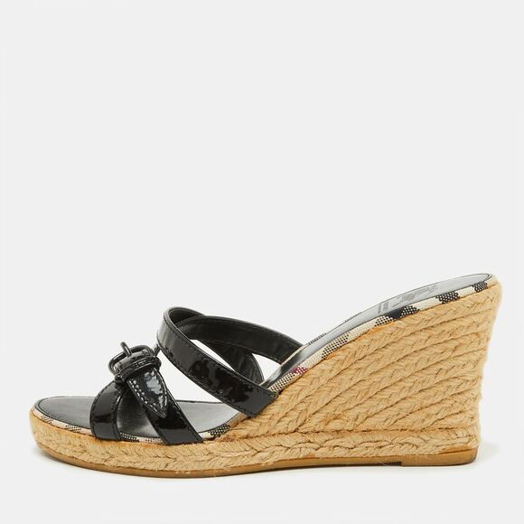 Burberry Black Patent Leather Strappy Wedge Espadrille Sandals Size 38,New Products : American Fashion Style Bags On Sale